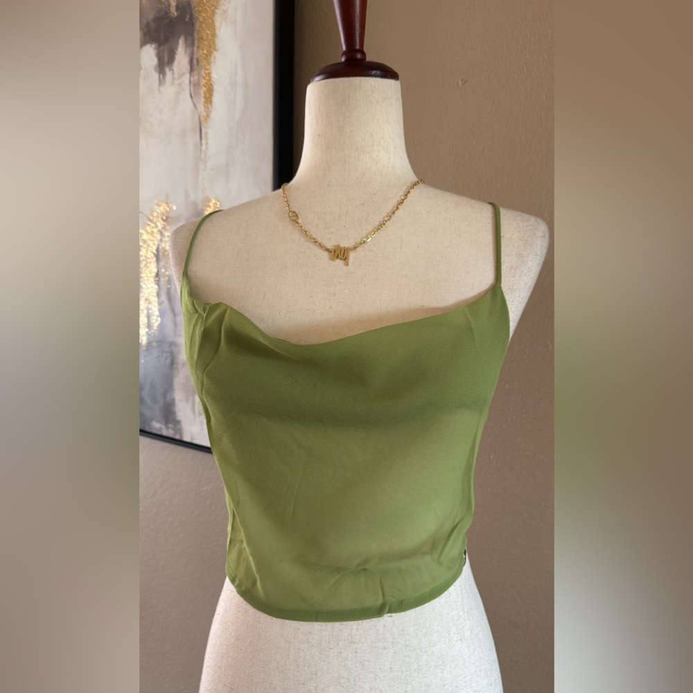 Chic Lime Green Sheer Blouse Set - Picture 12 of 14